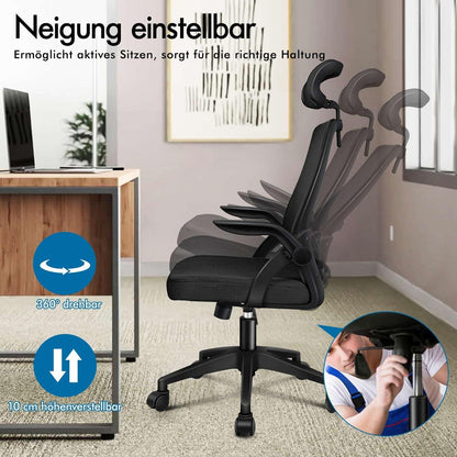 Ergonomischer Bürostuhl mit dynamischer Lordosenstütze, neigbar, Schwarz