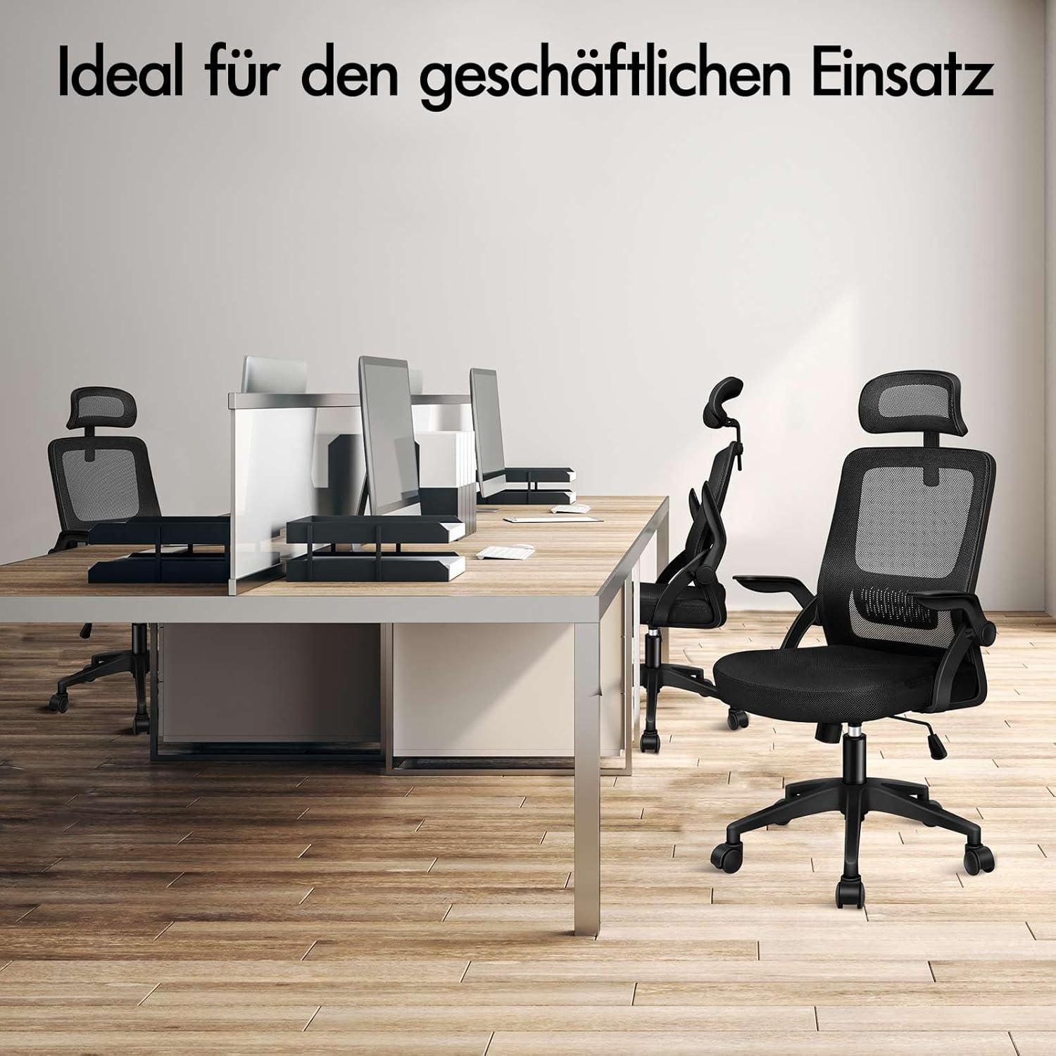 Ergonomischer Bürostuhl Lordosenstütze Neigbarer Drehstuhl Schwarz