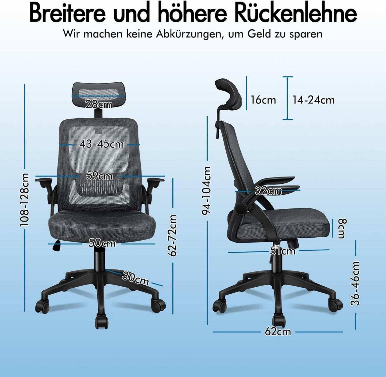 Ergonomischer Büro-Drehstuhl mit Lordosenstütze Grau
