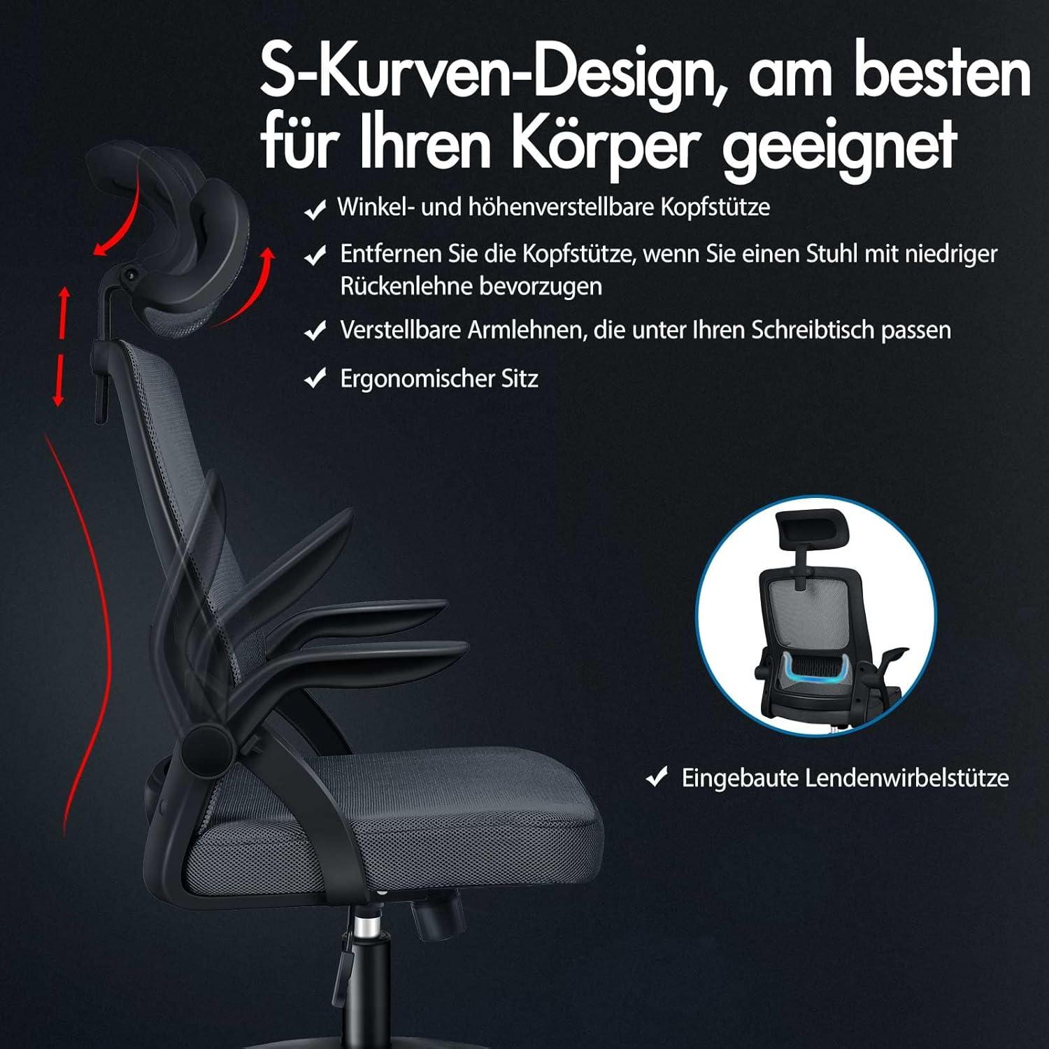 Ergonomischer Büro-Schreibtischstuhl mit Lordosenstütze und neigbarer