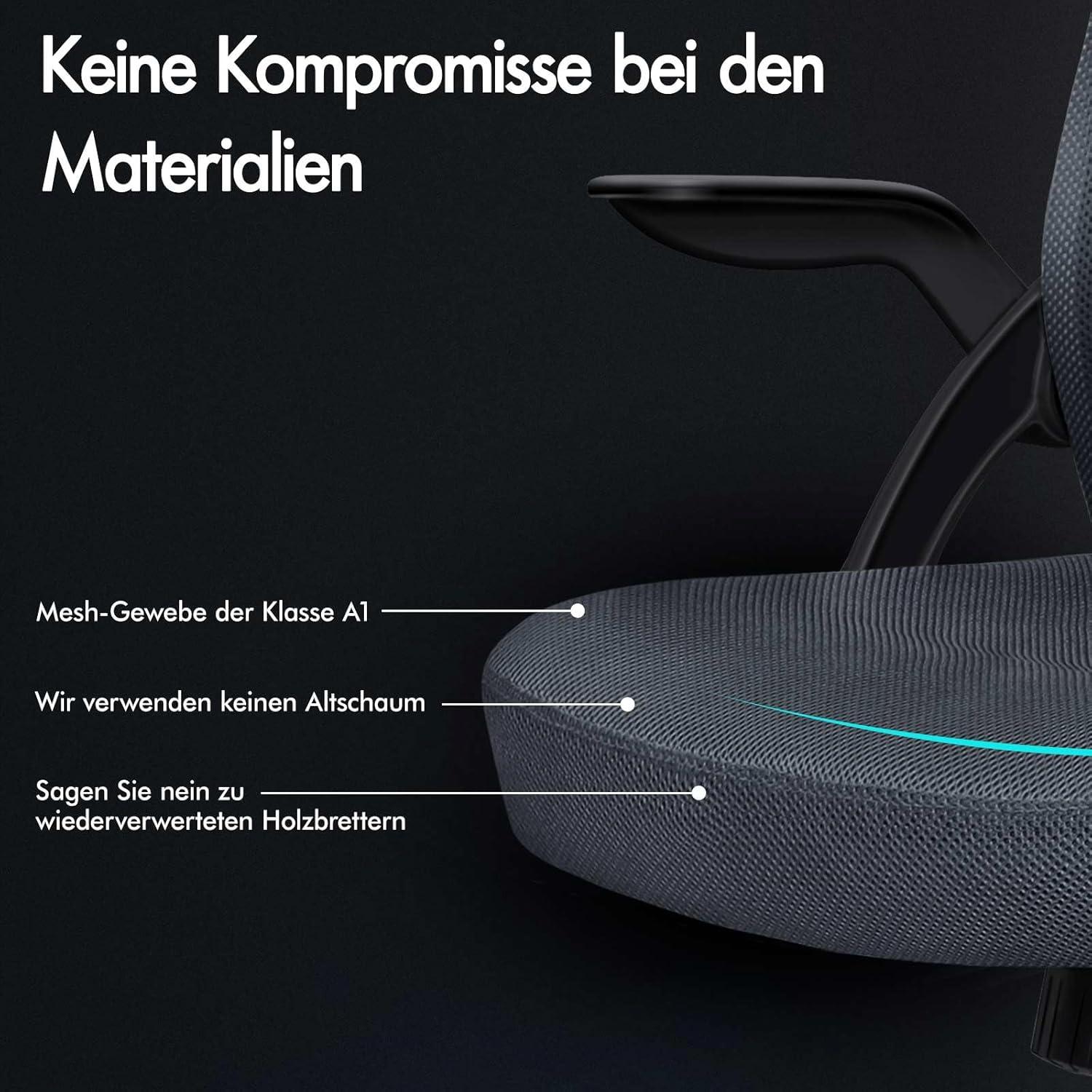 Ergonomischer Bürostuhl mit Lordosenstütze, neigbar, Armlehne, Grau