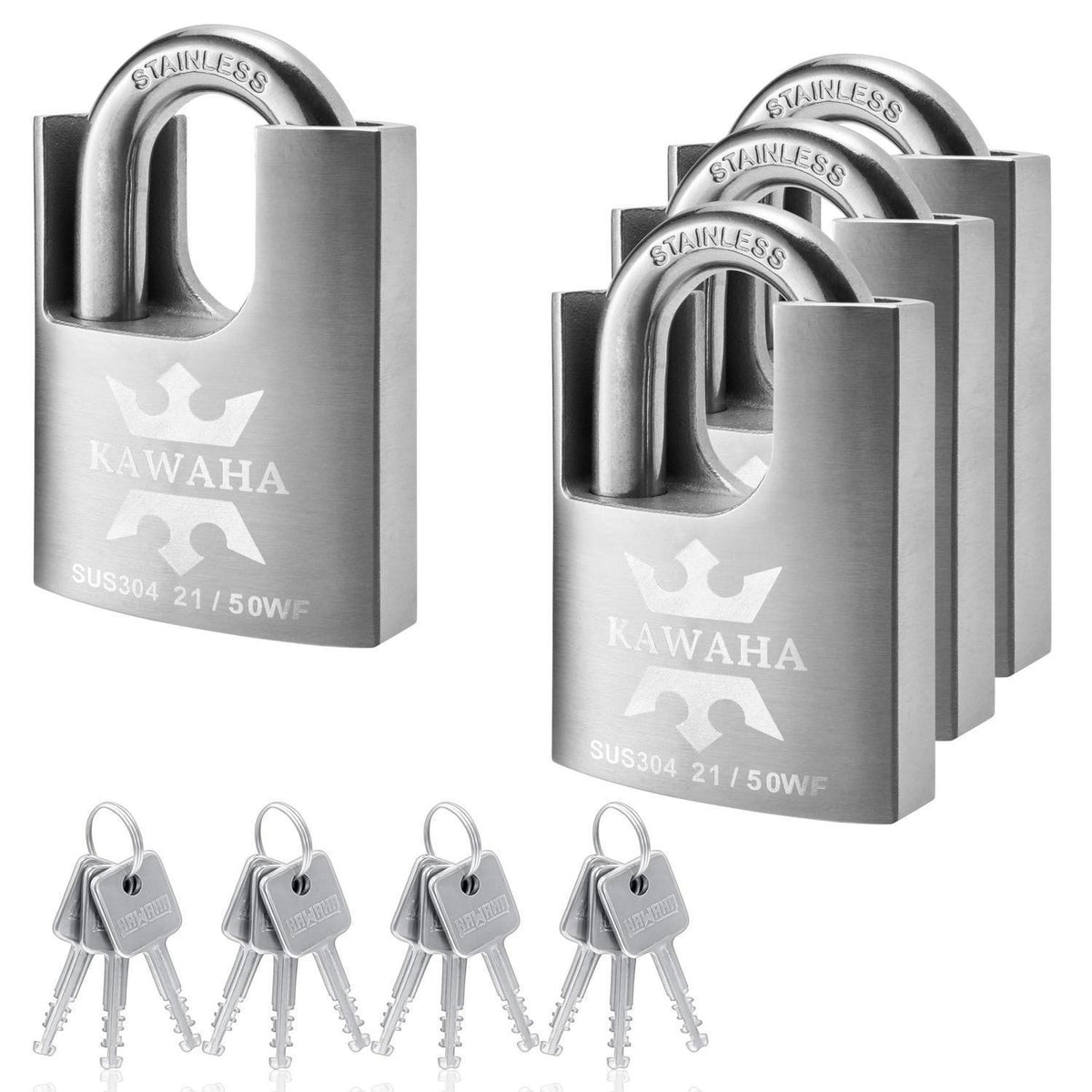 Hochsicherheits Vorhängeschloss Edelstahl 50mm - 4er Pack, Gleichschließend