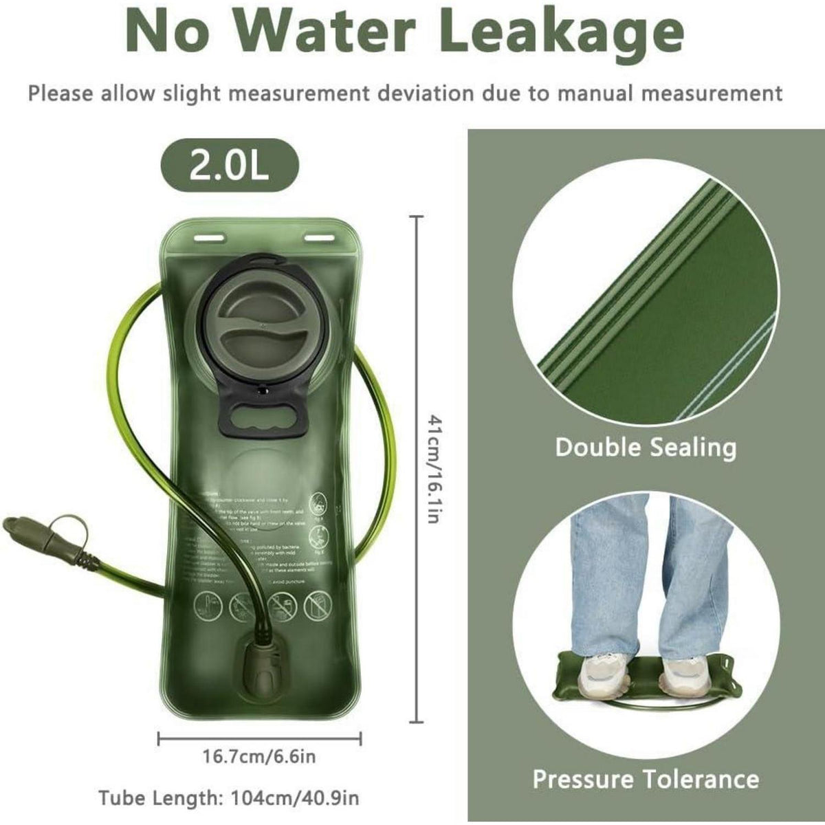 Trinkblase 2L für Rucksack, BPA-frei, auslaufsicher, Grün