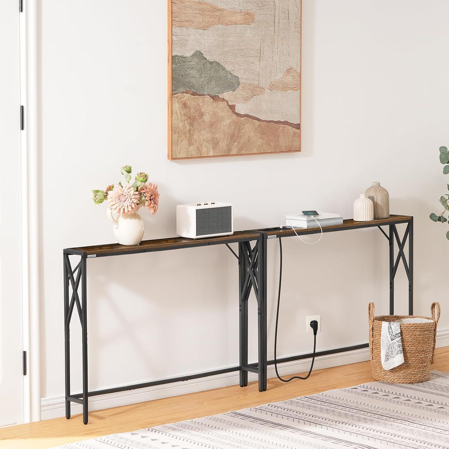 Konsolentisch mit Ladestation Vintagebraun Schwarzes