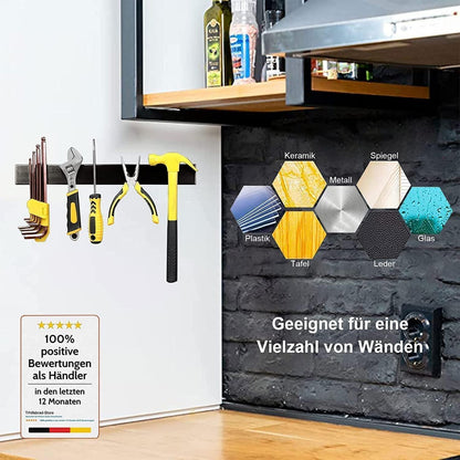 Magnetleiste Messer 60cm Edelstahl Schwarz mit 3 Haken selbstklebend