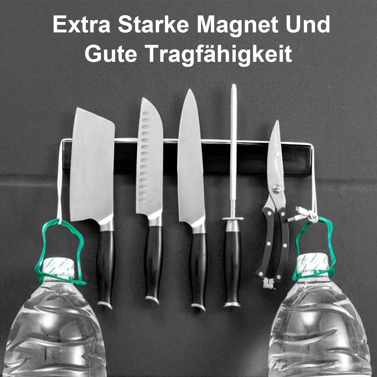 Magnetleiste Messer 60 cm Schwarz Edelstahl 3 Haken Selbstklebend