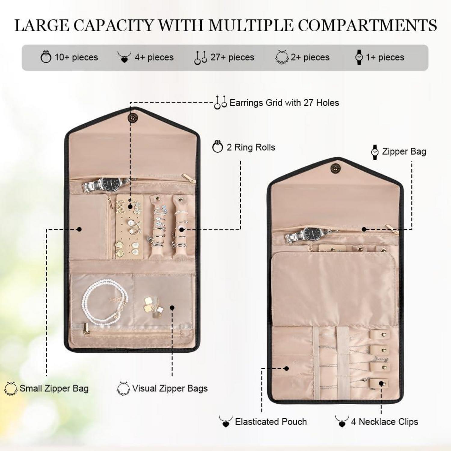 Aucuu Schmuckroll Organizer Tasche für Reise und Aufbewahrung, Tragbare Schmucktasche
