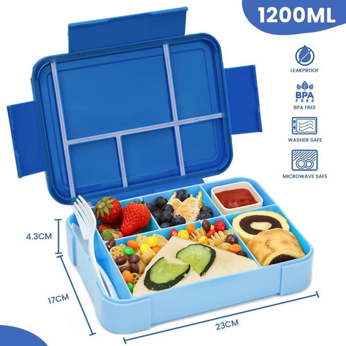 Brotdose Kinder Lunchbox Bento Box Auslaufsicher 6 Fächer Besteckset