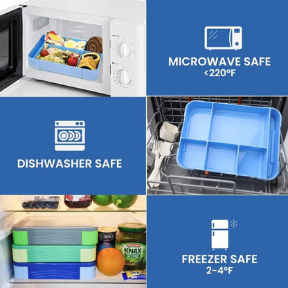 Bugucat Lunchbox Kinder Bento Box 1330ML Auslaufsicher Fächern Blau