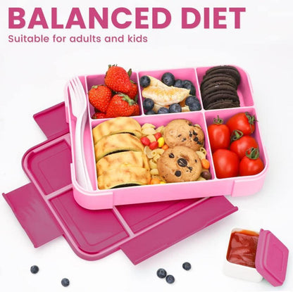 Bugucat Lunchbox Kinder mit Fächern 1330ML Auslaufsicher Besteckset Rosa