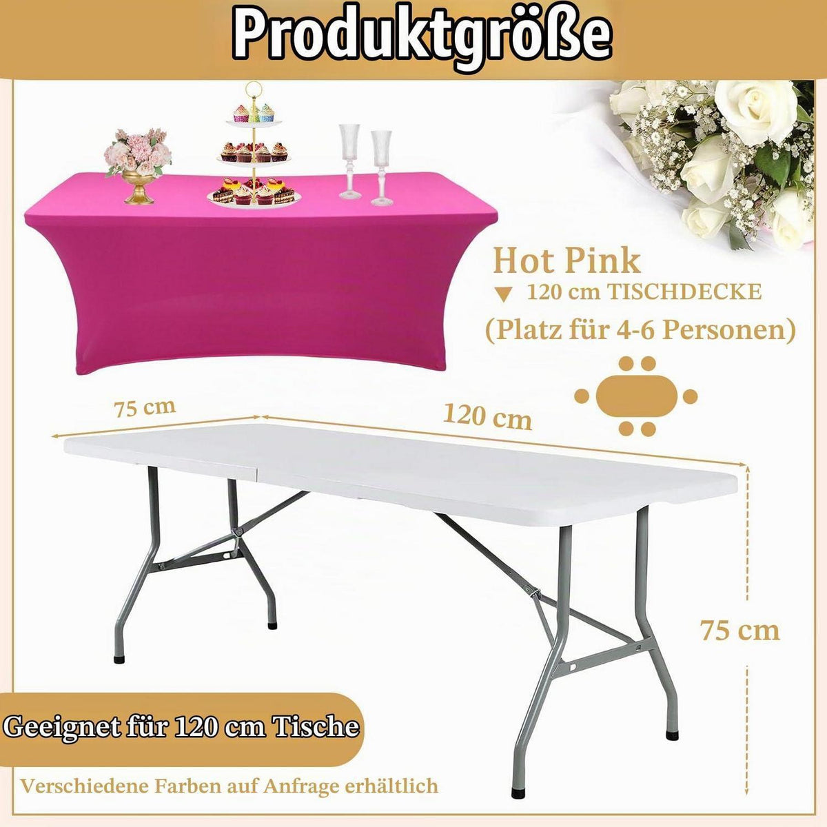 6 Fuß Rosafarbene Elastische Tischdecke – Abwaschbar & Kratzfest