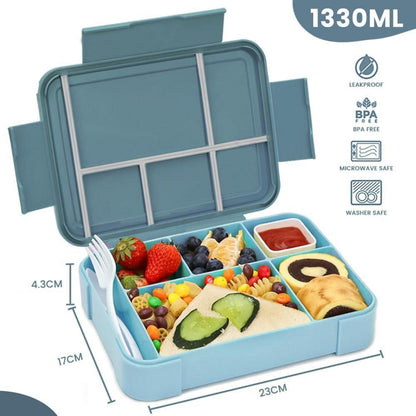Bugucat Brotdose Kinder Bento Box 1330ML Auslaufsicher 6 Fächer