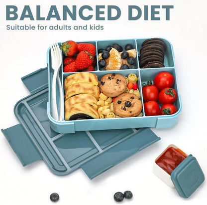 Bugucat Brotdose Kinder Bento Box Auslaufsicher 6 Fächer Besteckset 1330ML