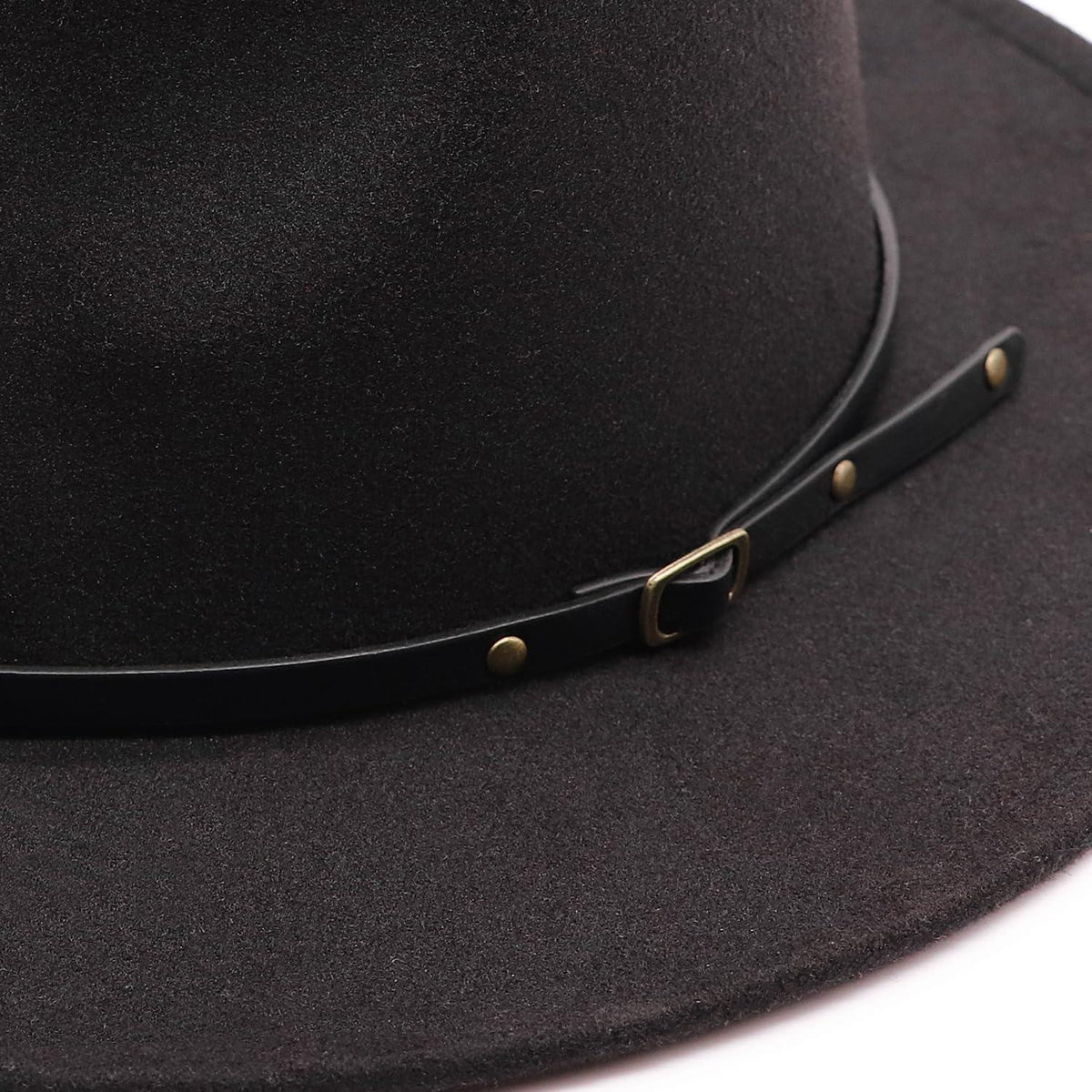 Damen Fedora Hut mit breiter Krempe & Gürtelschnalle - Schwarz M