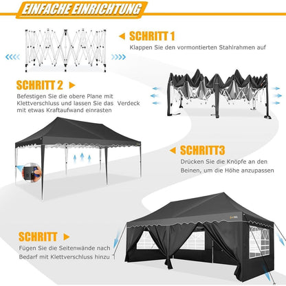 3x6m Faltpavillon mit Seitenwänden – Wasserdicht & Stabil