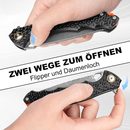 Damast Taschenmesser VG10 Stahl – Outdoor Klappmesser mit Aluminium Griff