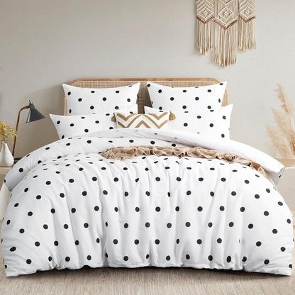 Bettwäsche-Set Polka Dot Muster, 3-teilig 200x200 Weiß Mikrofaser
