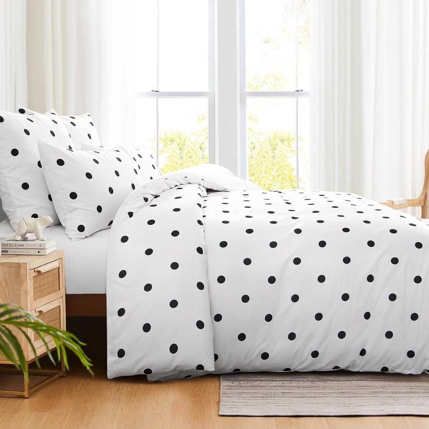 Bettwäsche-Set Polka Dot Muster, 3-teilig 200x200 Weiß Mikrofaser