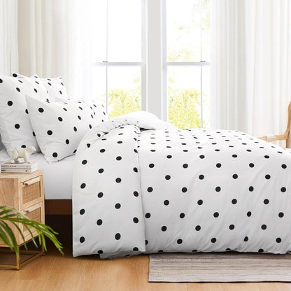 Bettwäsche-Set Polka Dot Muster, 3-teilig 200x200 Weiß Mikrofaser