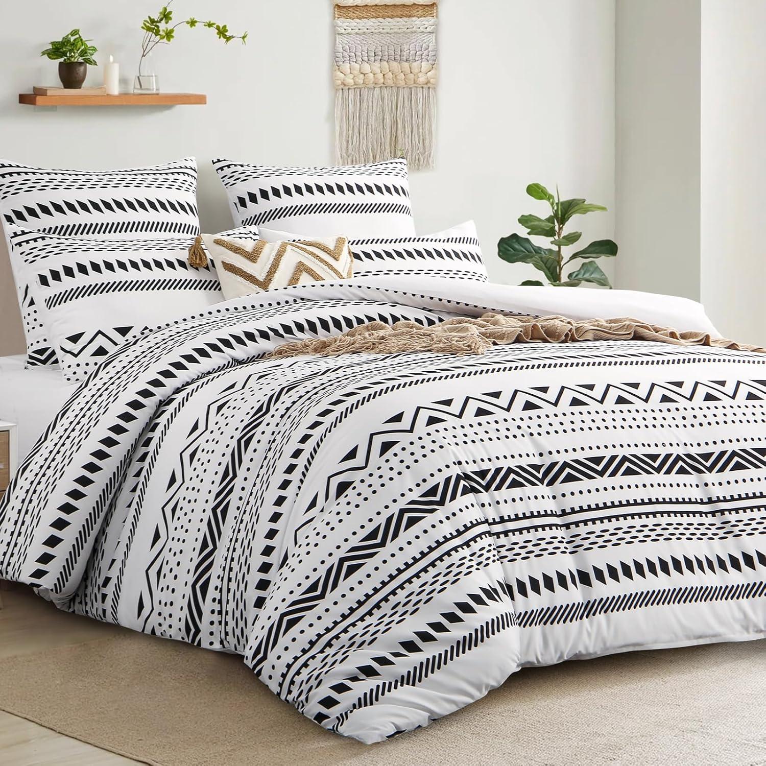 Bettwäsche Set 200x220cm Grau Boho Muster Mikrofaser RUIKASI