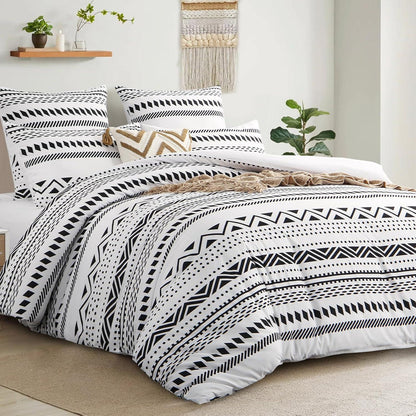 Bettwäsche Set 200x220cm Grau Boho Muster Mikrofaser RUIKASI