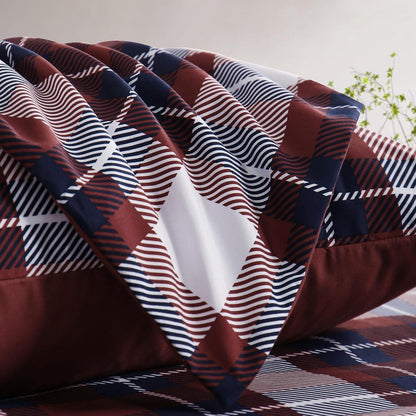 Bettwäsche Set 200x220 Rot Tartan Mikrofaser Weich Bügelfrei