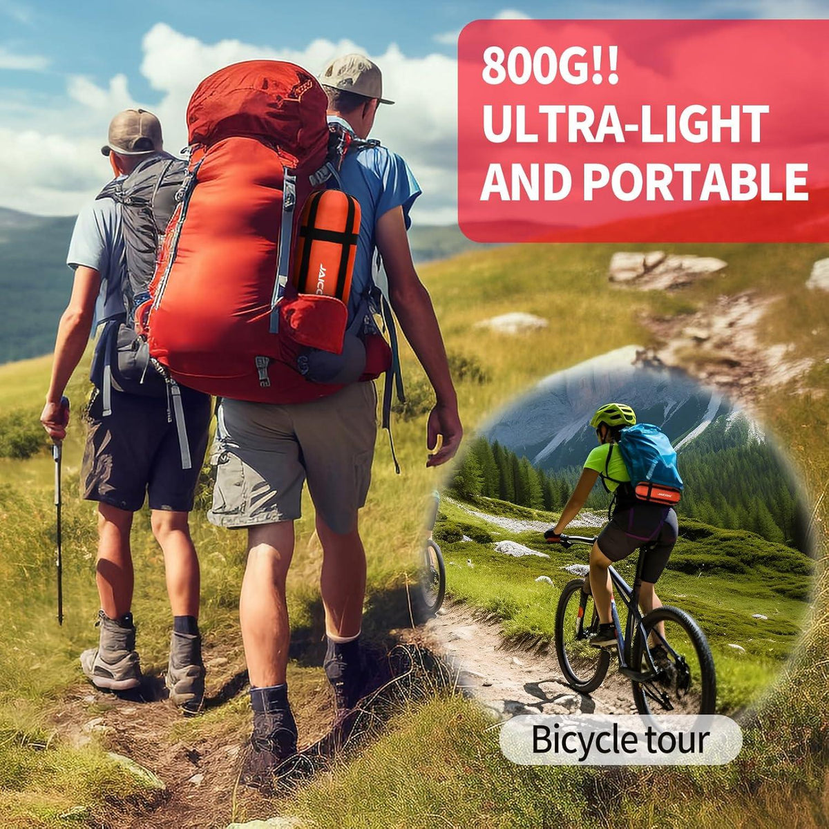 Ultraleichter Schlafsack 3 Jahreszeiten Mumienform Orange 800g