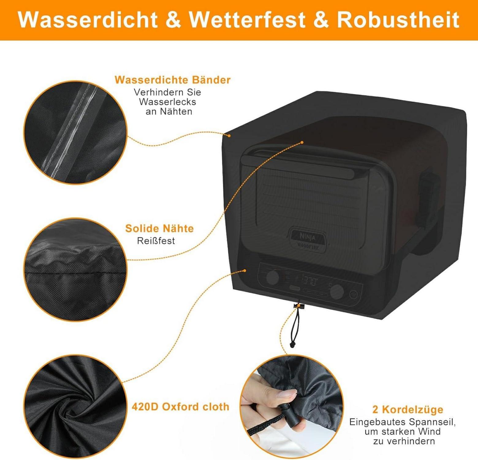 Ninja Woodfire Outdoor-Ofen Abdeckung mit Befestigungsband, wetterfest - Schwarz