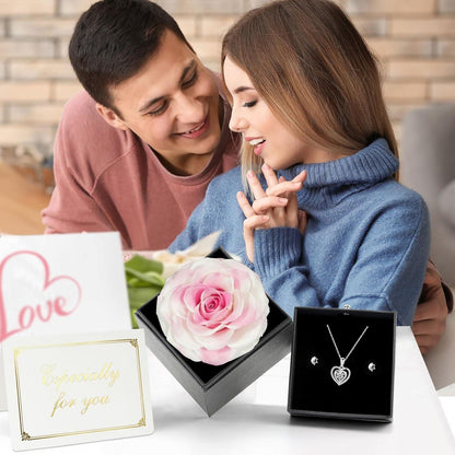 Ewige Rose Geschenkbox Halskette Ohrringe 925 Silber Frau