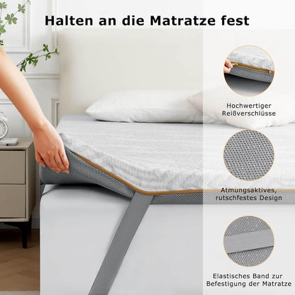 Matratzentopper 160x200cm Gelschaum H3 H4 7,5cm Höhe waschbarer Bezug