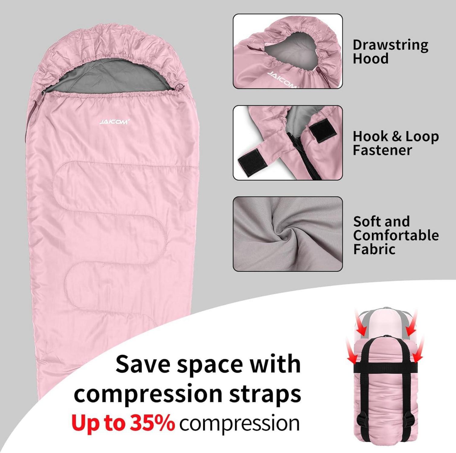 JAICOM Schlafsack - Ultraleichter 3 Jahreszeiten Mumienschlafsack 800g in Rosa