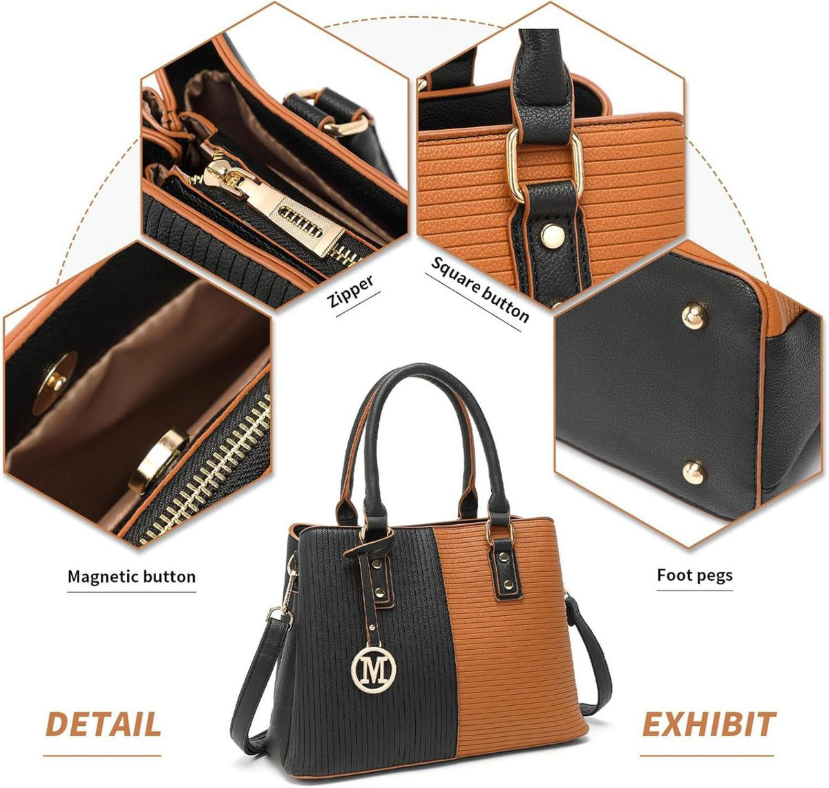 Damen Handtasche PU Leder Schultertasche Vintage mit Abnehmbarem