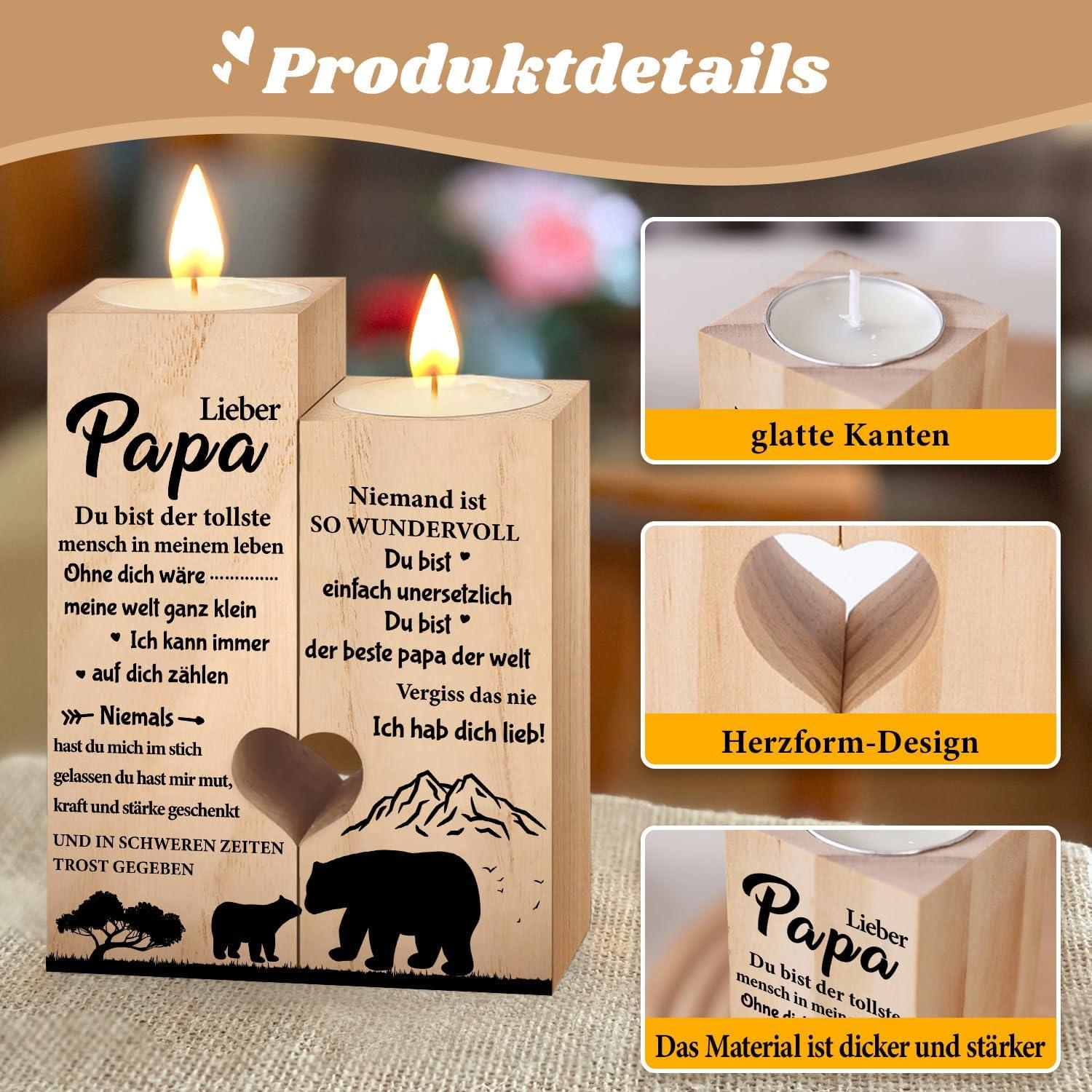 Vatertagsgeschenk Kerzenhalter Herzform Dankbarkeit Holz