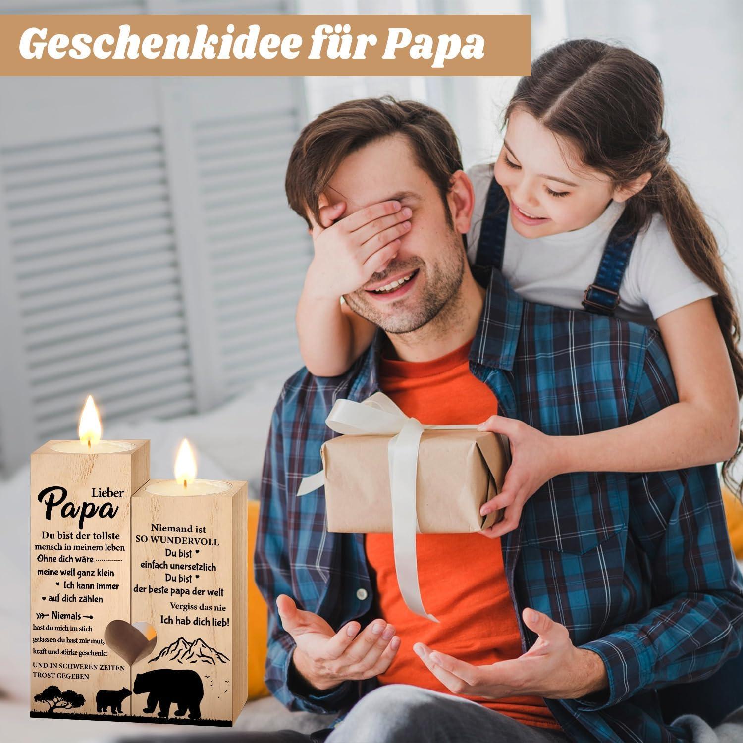 Vatertagsgeschenk Herz Kerzenhalter Holz Gravur Set