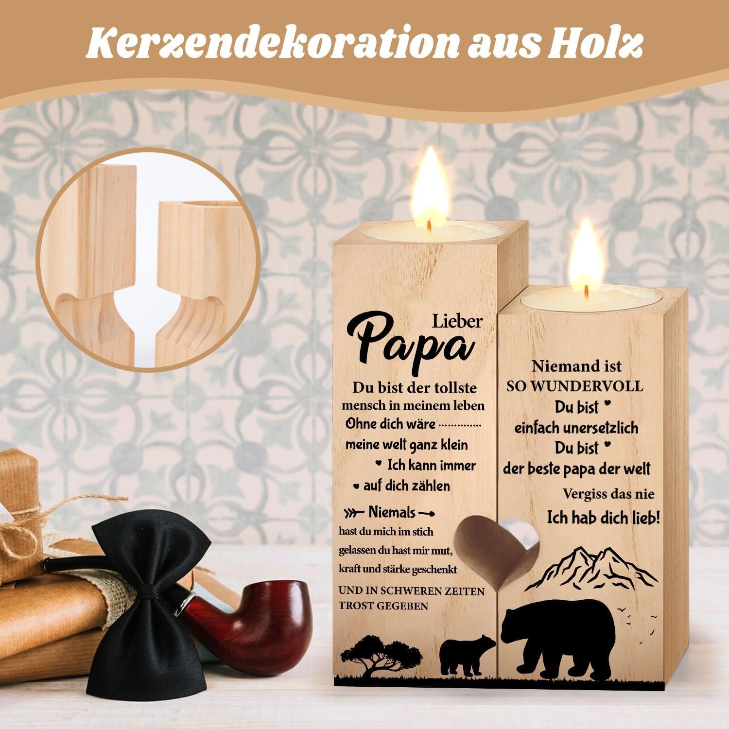 Vatertagsgeschenk Kerzenhalter Herzform Holz Personalisiert Papa