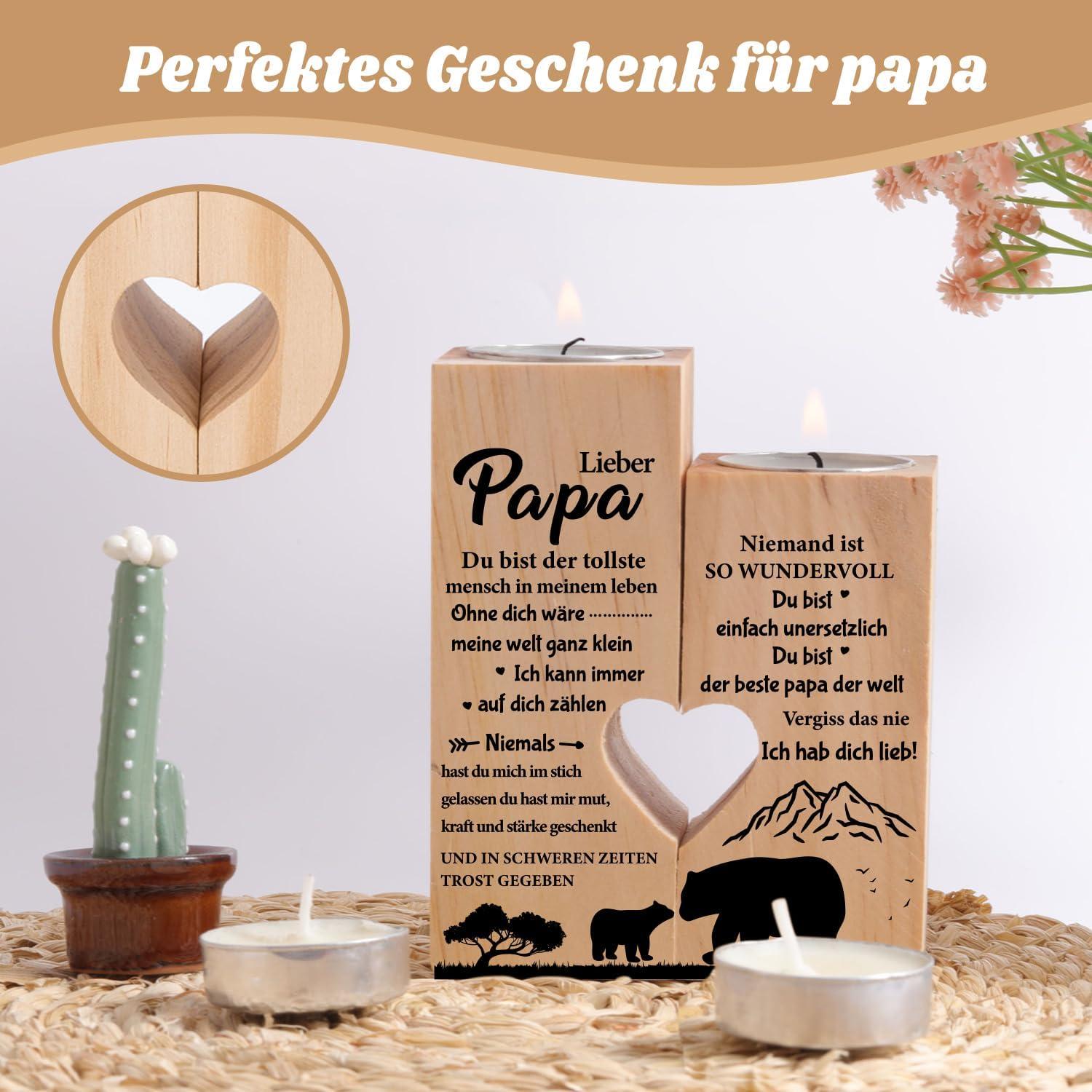Vatertagsgeschenk Herz Kerzenhalter Holz Gravur Set