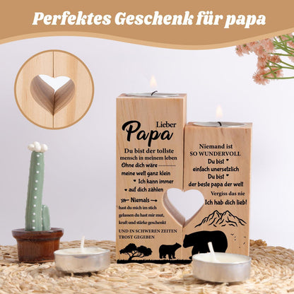 Vatertagsgeschenk Herz Kerzenhalter Holz Gravur Set