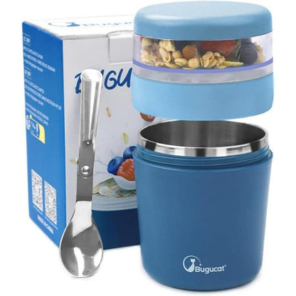 Bugucat 2in1 Müslibecher to Go 500ml+150ml Blau Edelstahl