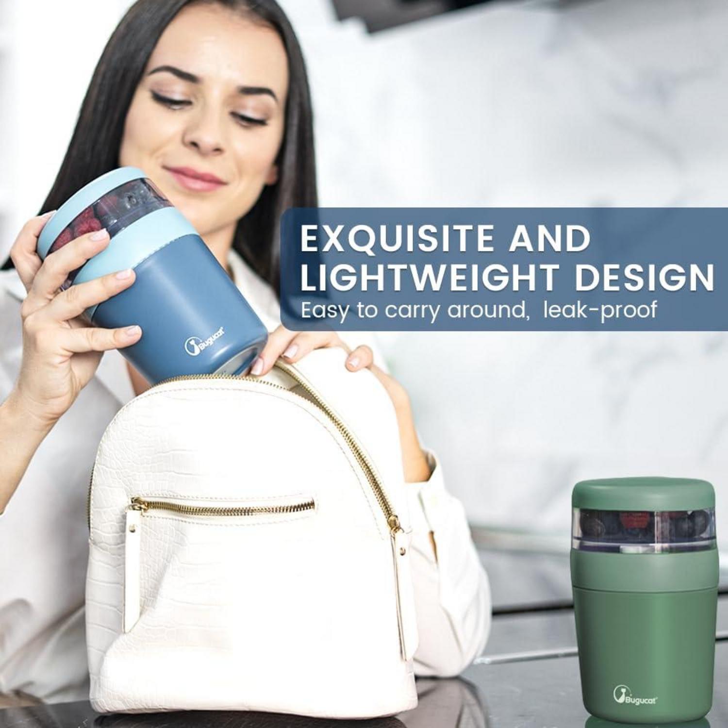 Bugucat Müslibecher to Go 2in1 Lunchpot Joghurtbecher 500ml+150ml Blau
