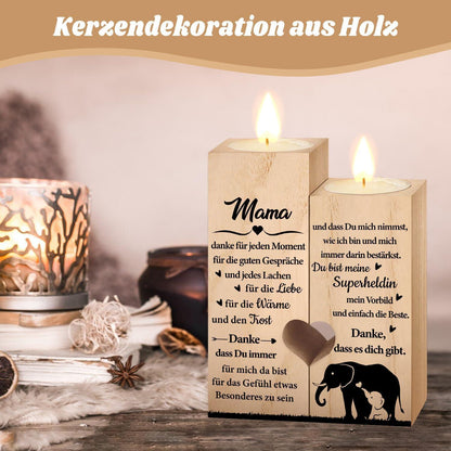 Herz Kerzenhalter Set Holz Mama Geburtstag Muttertag