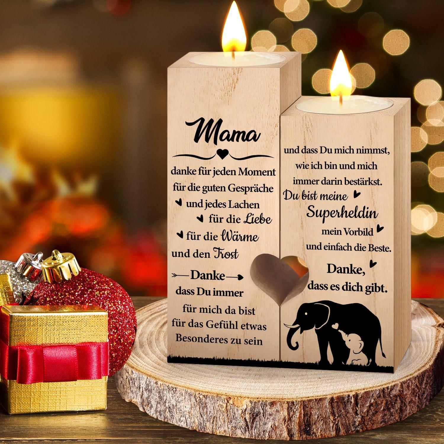Herz Kerzenhalter Set aus Holz mit Gravur für Mama