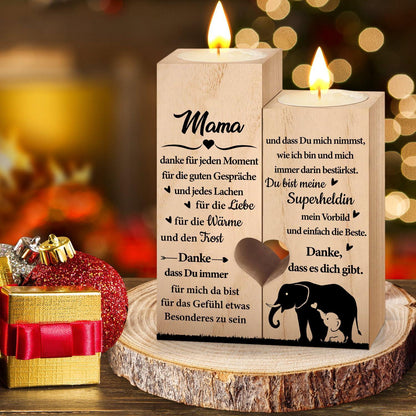 Herz Kerzenhalter Set aus Holz mit Gravur für Mama