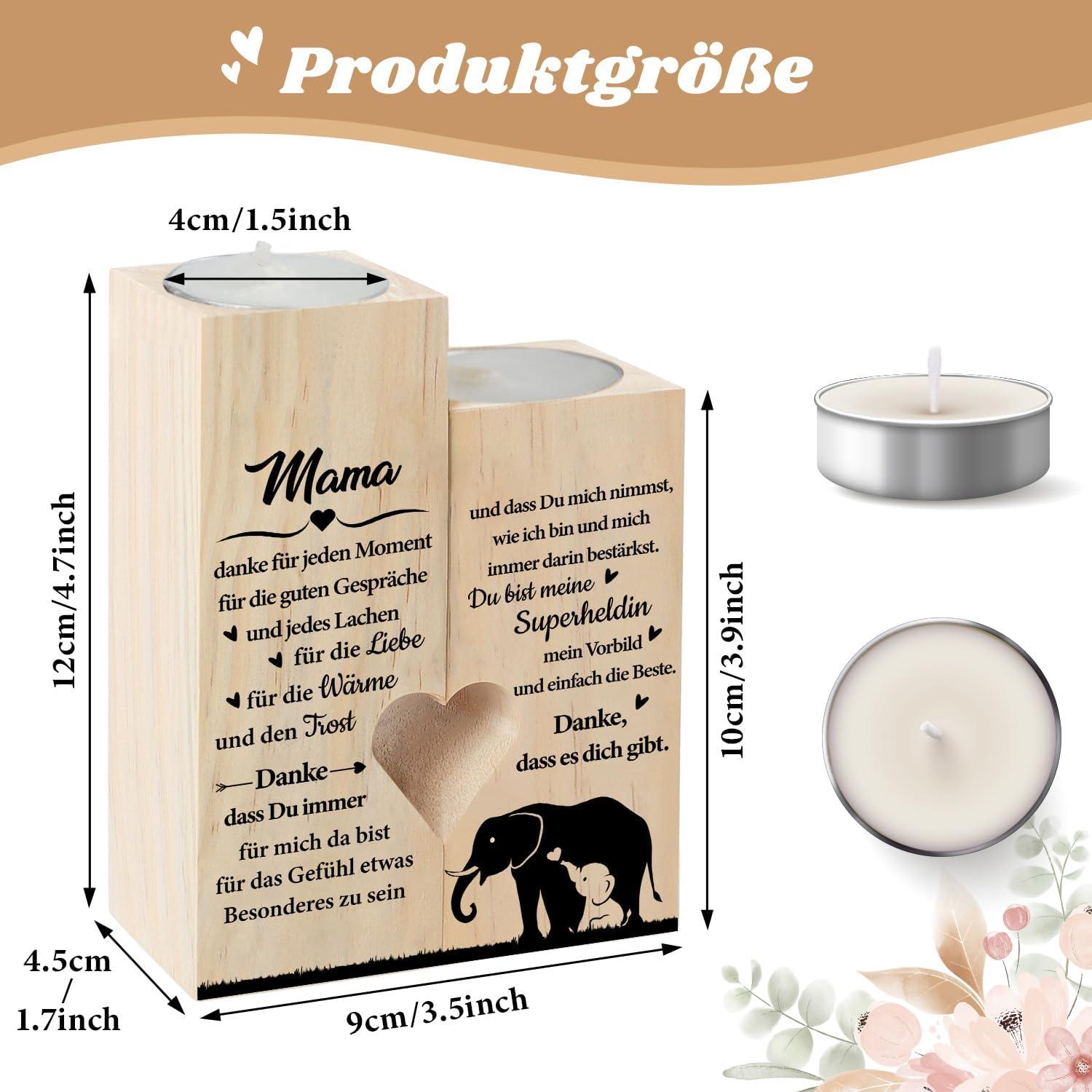 Herz Kerzenhalter Set Holz Mama Geburtstag Muttertag