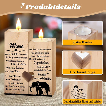 Herz Kerzenhalter Set aus Holz mit Gravur für Mama