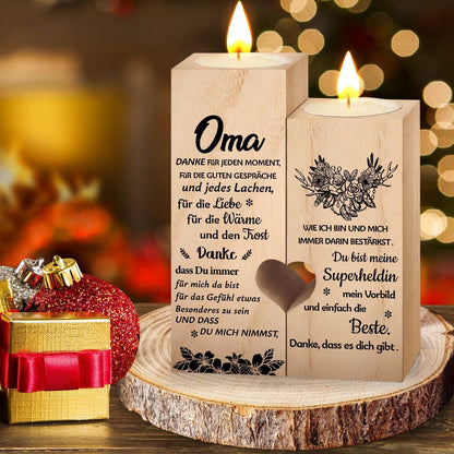 Herz Kerzenständer Set Holz für Oma