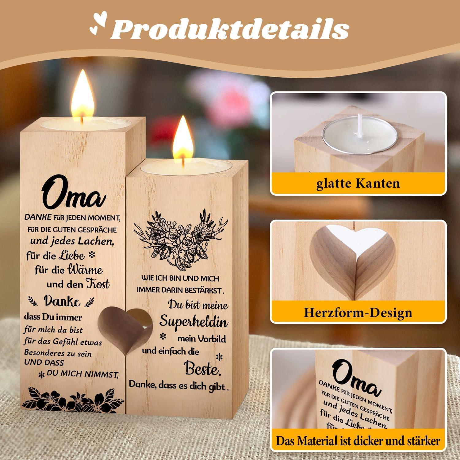 Herz Kerzenständer Set Holz für Oma