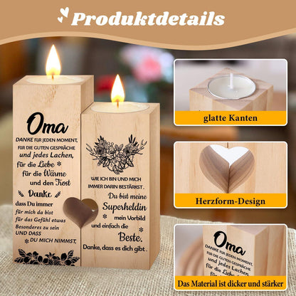 Herz Kerzenständer Set Holz für Oma