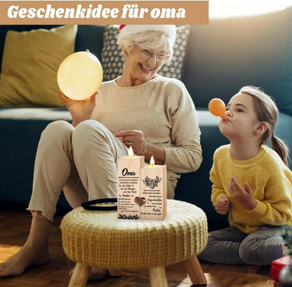 Personalisierter Herz Kerzenhalter Set Holz Oma Geschenk