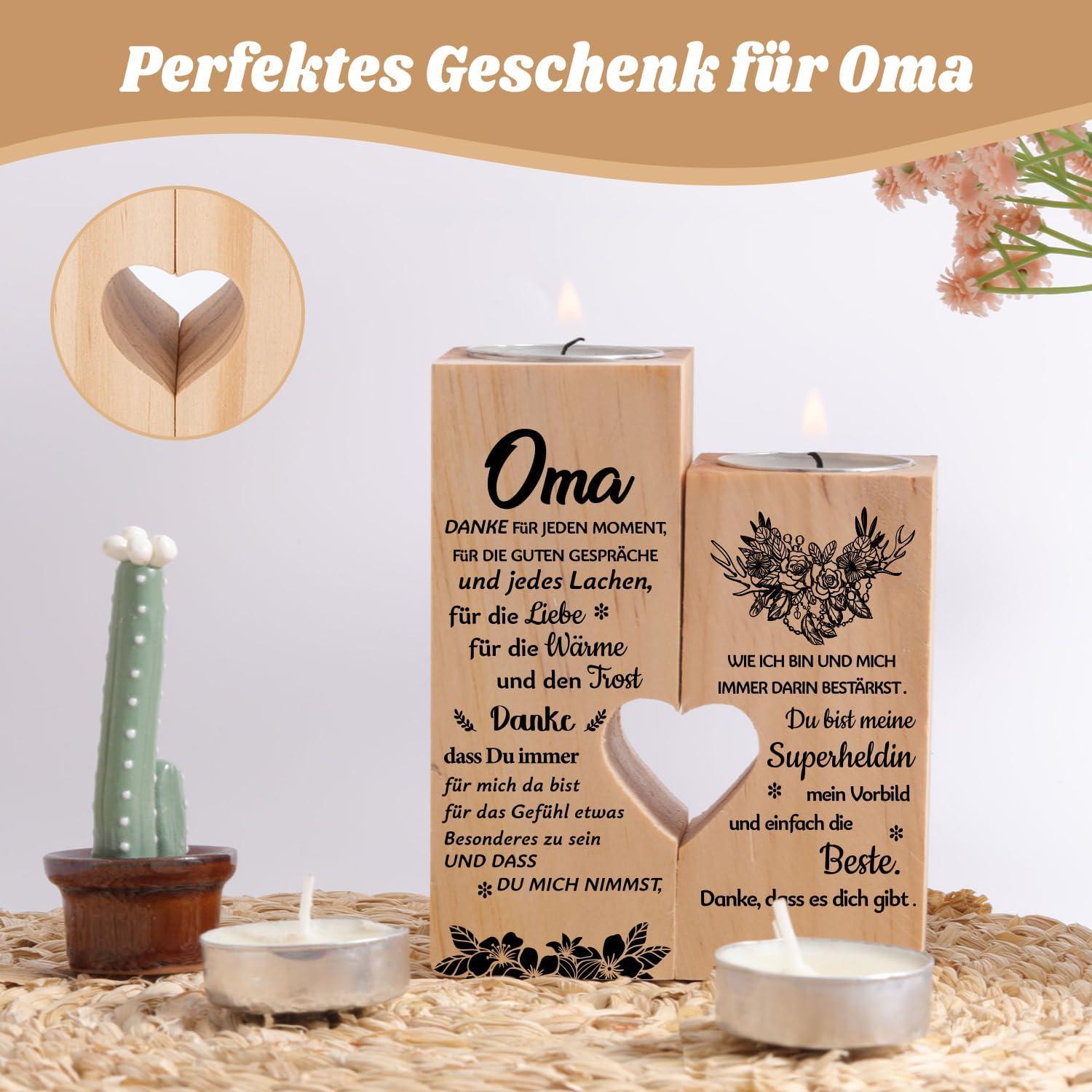 Personalisierter Herz Kerzenhalter Set Holz Oma Geschenk