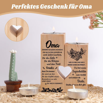 Personalisierter Herz Kerzenhalter Set Holz Oma Geschenk